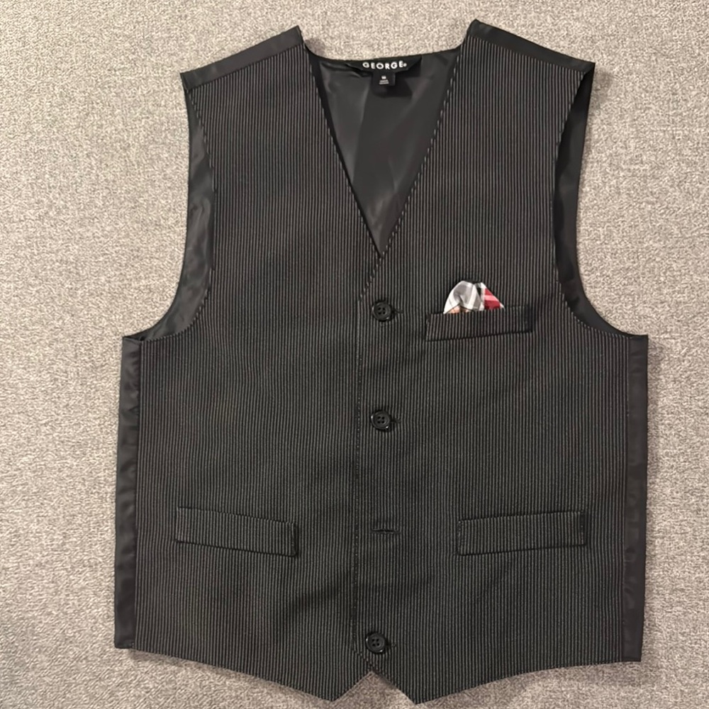 5/$15- Black Pinstripe Vest with Pocket Square